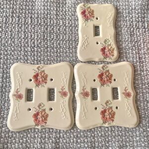Floral Ceramic Light Switch Cover - Cream and Pink